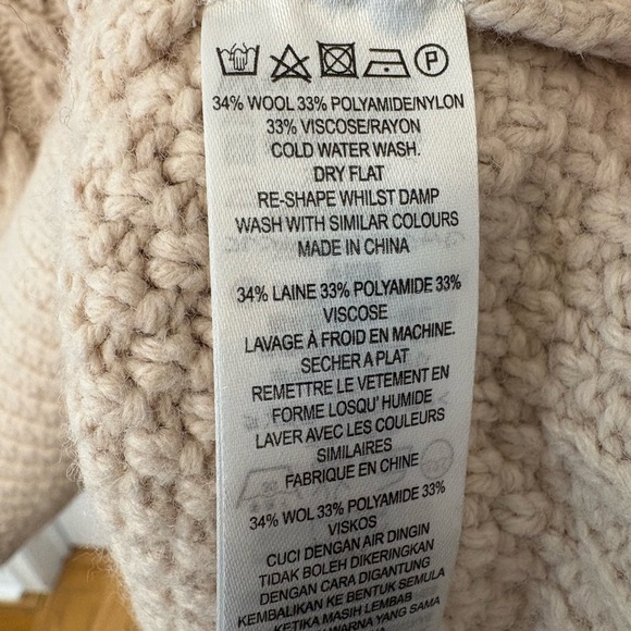 French Connection Cable Knit Cowl Neck Light Beige Sweater Wool Blend - Picture 9 of 11